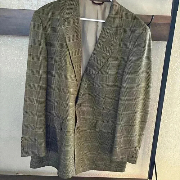 Vintage Hart Schaffner & Marx Brown Plaid Wool Suit Blazer Size 44L - Picture 1 of 11